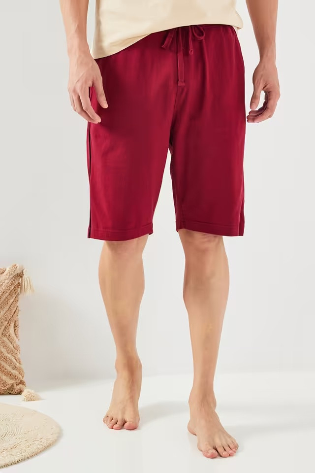 Solid Cotton Men's Shorts:antique ruby