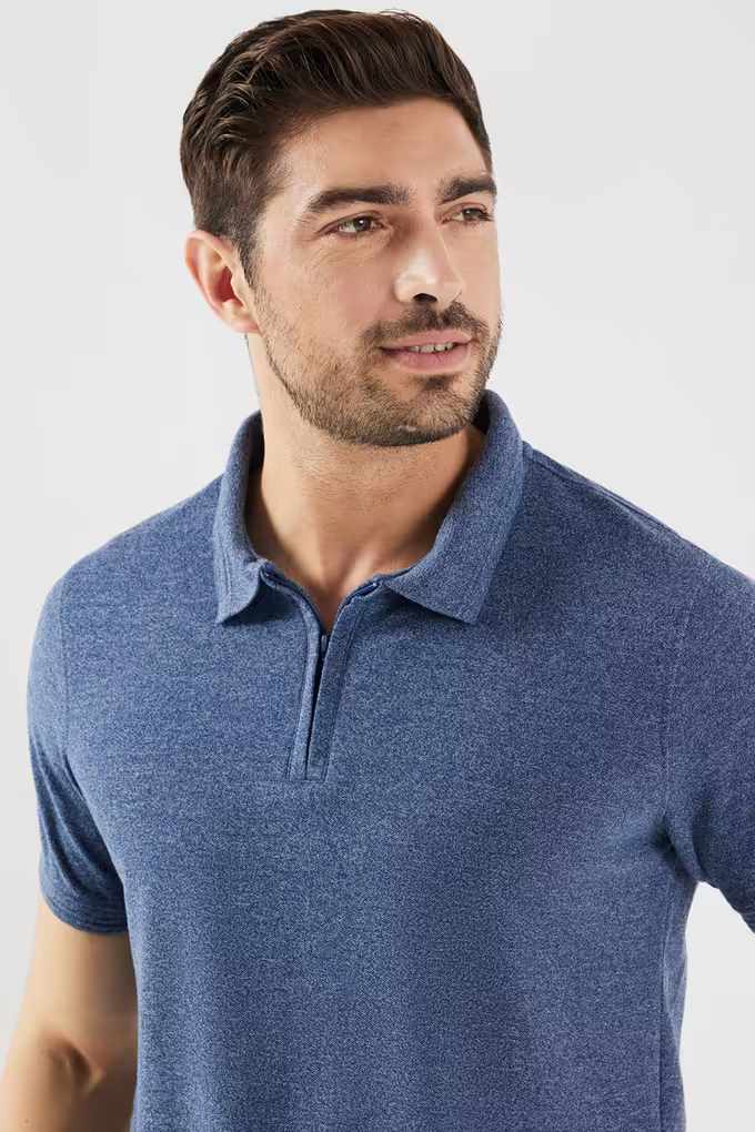 Solid Cotton Polo Men's T-Shirt:Purple Navy