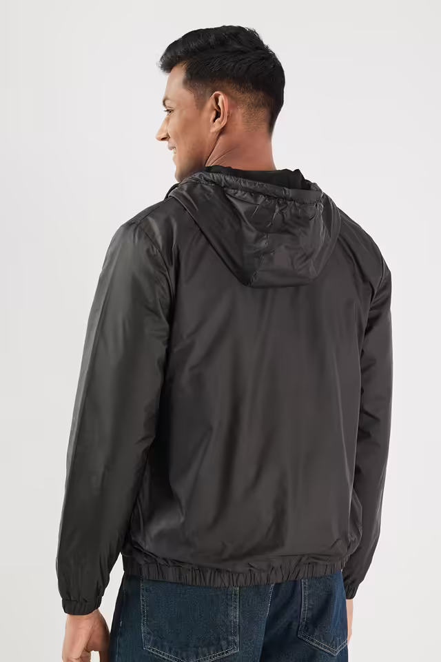 Solid Polyester Collared Men's Jacket