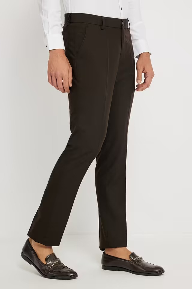 Solid Blended Fabric Slim Fit Men's Formal Wear Trousers