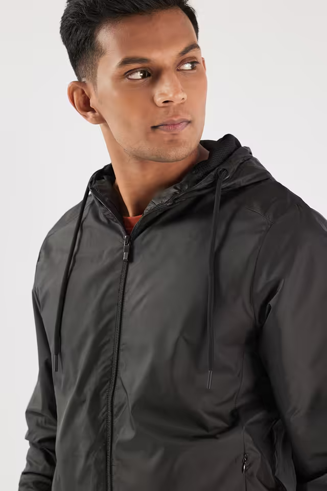 Solid Polyester Collared Men's Jacket