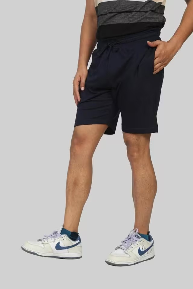 Solid Blended Fabric Regular Fit Men's Shorts:Eerie Black